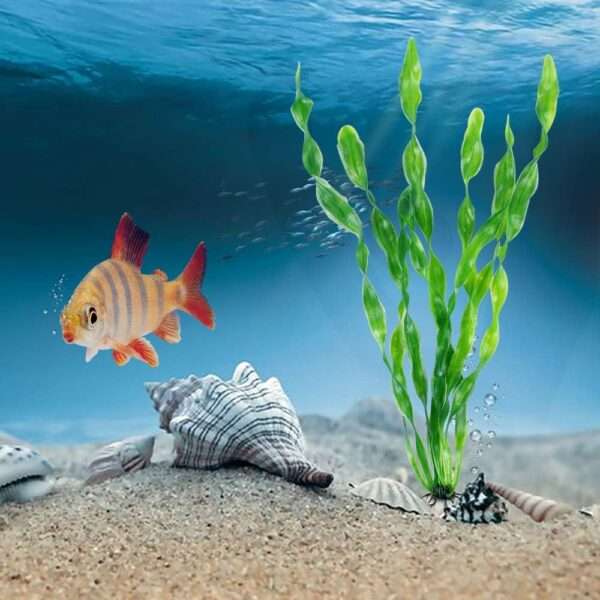 Kit de 10 algas artificiales verdes de 30 cm con base de cerámica, suaves y no tóxicas para acuarios.
