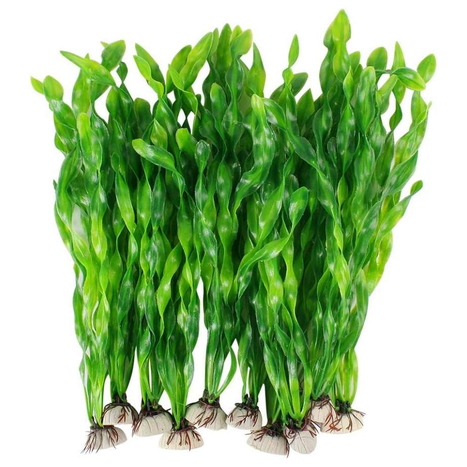 Kit de 10 algas artificiales verdes de 30 cm con base de cerámica, suaves y no tóxicas para acuarios.