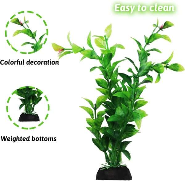 Kit de 10 plantas artificiales verdes para acuario con base pesada, incluye tamaños de 12 cm a 20 cm.