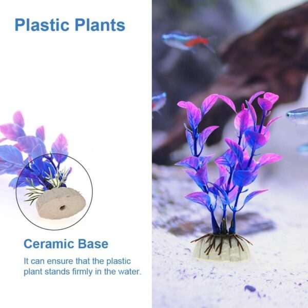 Kit de 12 decoraciones para acuario: tronco, barril, estrella de mar y 9 plantas artificiales suaves.