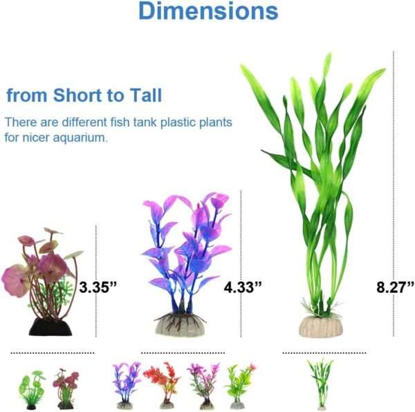 Kit de 12 decoraciones para acuario: tronco, barril, estrella de mar y 9 plantas artificiales suaves.