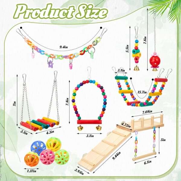 Juguetes para jaula de loros. Un kit de 12 piezas de madera con escaleras, columpios y perchas.