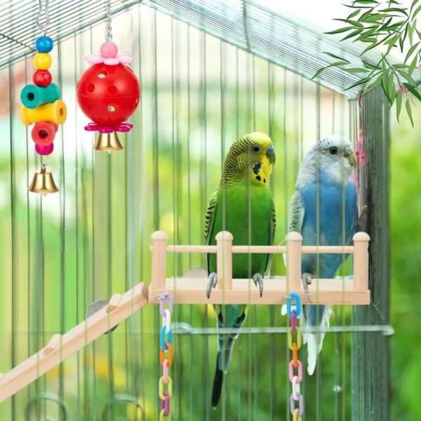 Juguetes para jaula de loros. Un kit de 12 piezas de madera con escaleras, columpios y perchas.