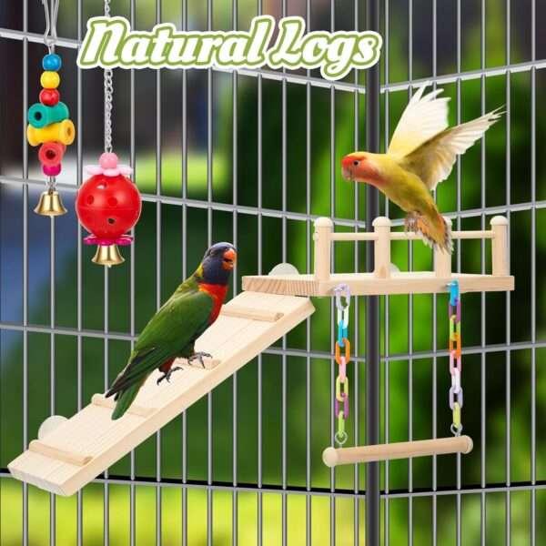 Juguetes para jaula de loros. Un kit de 12 piezas de madera con escaleras, columpios y perchas.