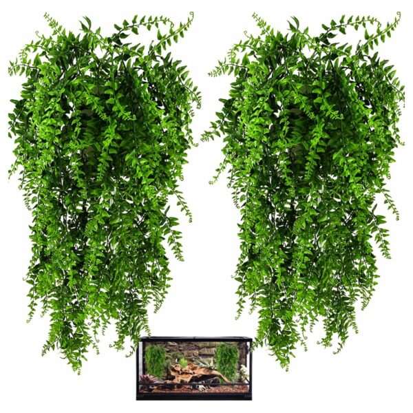 Kit de 2 vides artificiales largas (84 cm) con hojas de seda suave y ventosa para decorar terrarios.