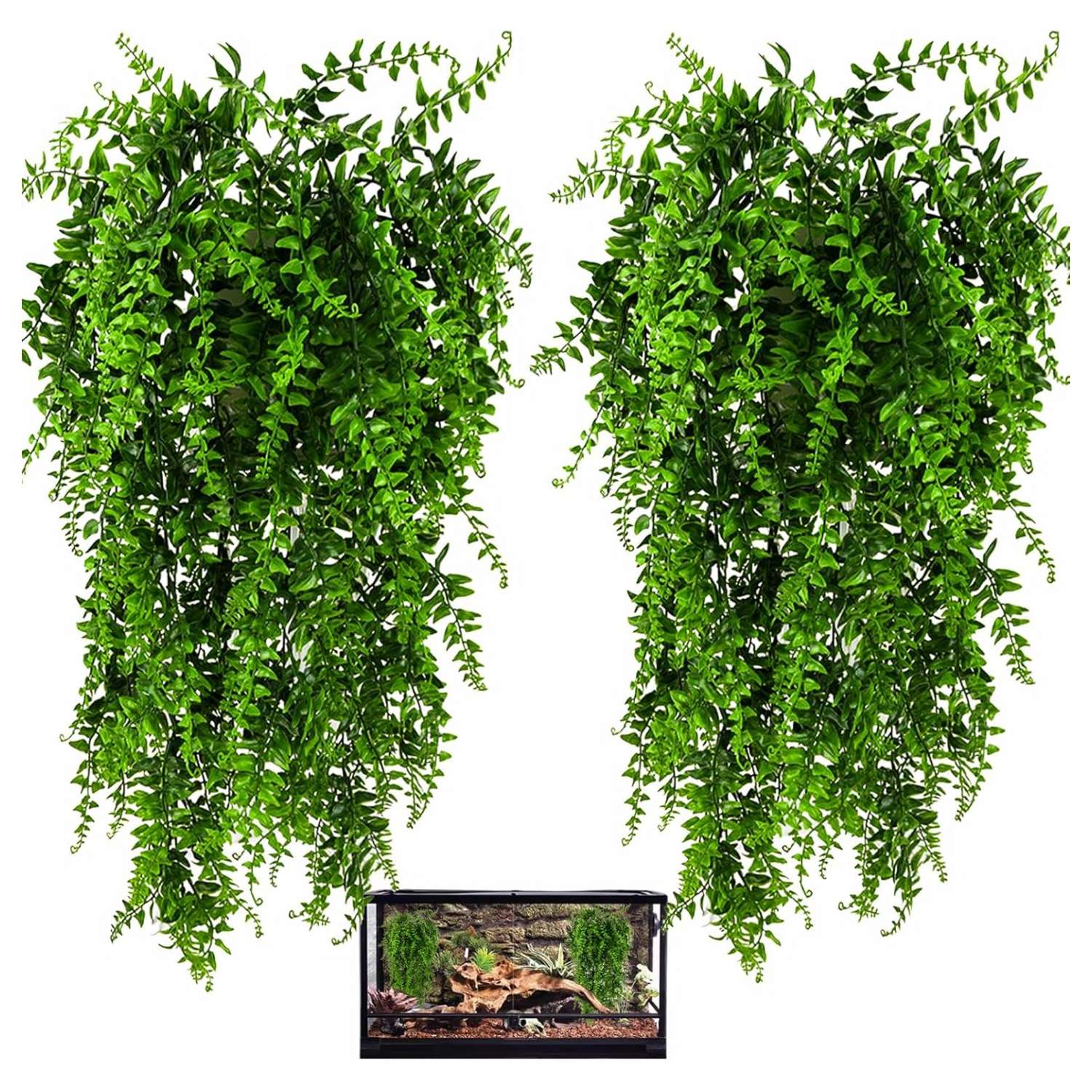 Kit de 2 vides artificiales largas (84 cm) con hojas de seda suave y ventosa para decorar terrarios.