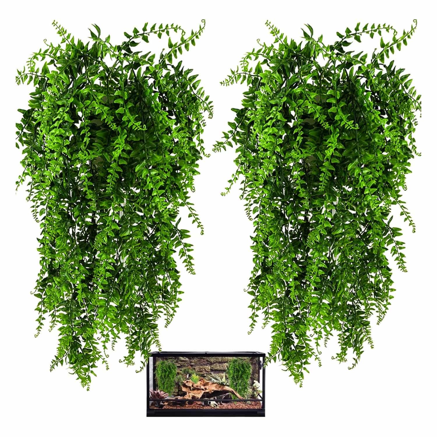 Kit de 2 vides artificiales largas (84 cm) con hojas de seda suave y ventosa para decorar terrarios.