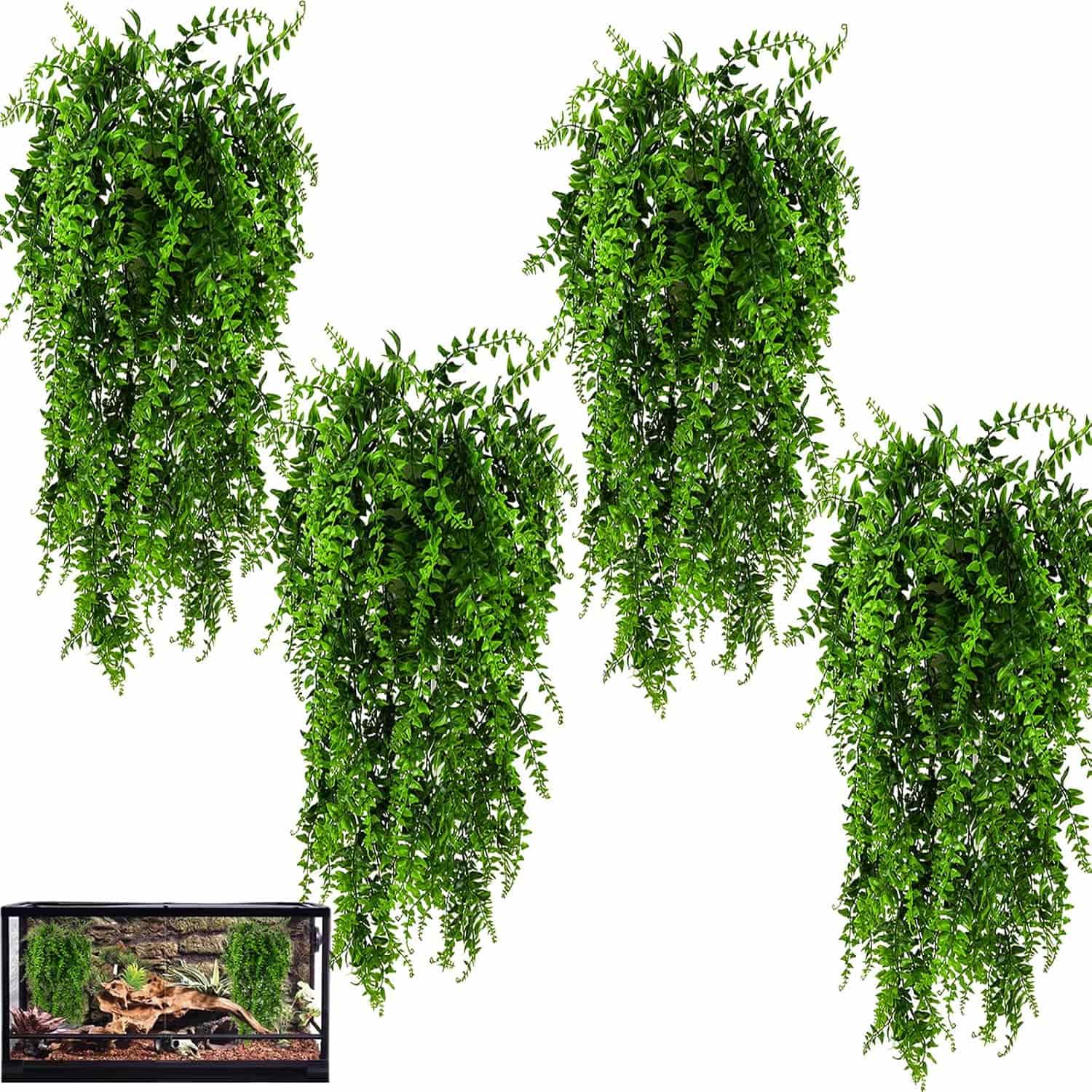 Kit de 2 vides artificiales largas (84 cm) con hojas de seda suave y ventosa para decorar terrarios.