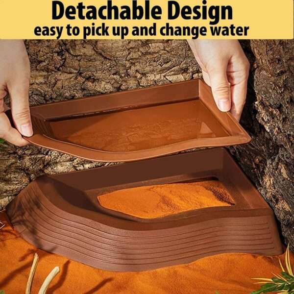 Kit de 3 platos de ABS para tortugas, incluyendo piscina de remojo desmontable con rampa antideslizante y dos comederos hoja.