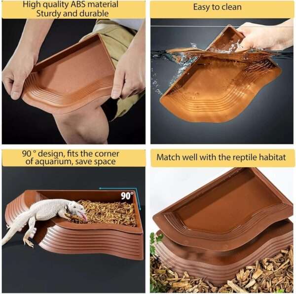 Kit de 3 platos de ABS para tortugas, incluyendo piscina de remojo desmontable con rampa antideslizante y dos comederos hoja.