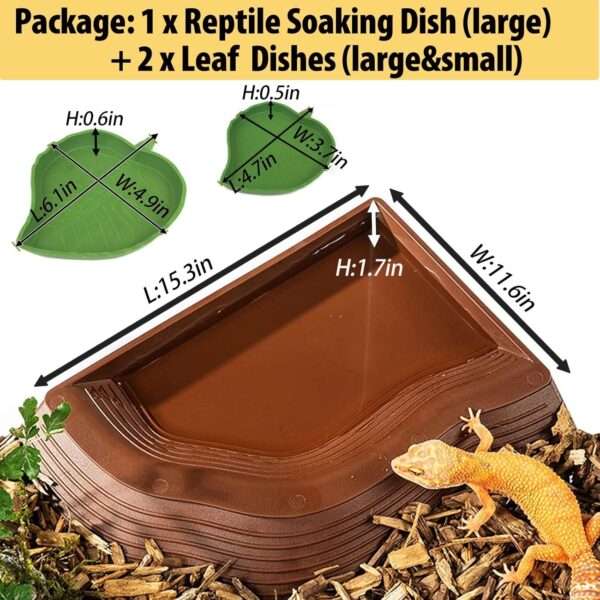 Kit de 3 platos de ABS para tortugas, incluyendo piscina de remojo desmontable con rampa antideslizante y dos comederos hoja.