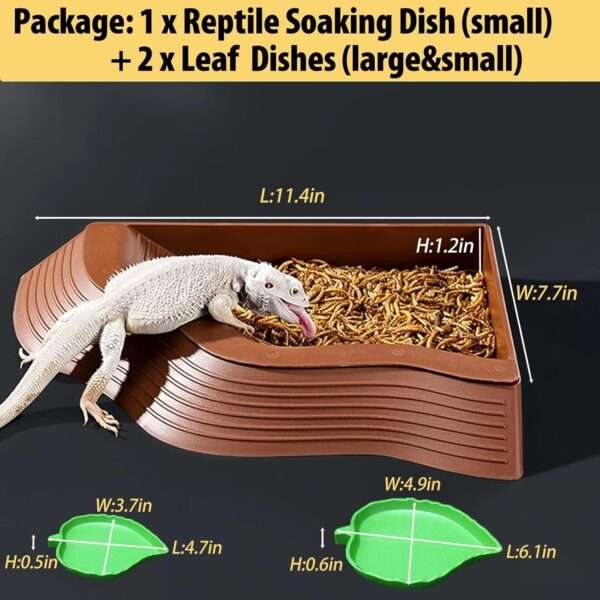 Kit de 3 platos de ABS para tortugas, incluyendo piscina de remojo desmontable con rampa antideslizante y dos comederos hoja.
