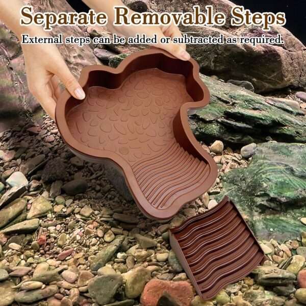 Un kit de 7 accesorios para terrario, que incluye una piscina de plástico con rampa doble desmontable y dos cuencos para comida y agua.