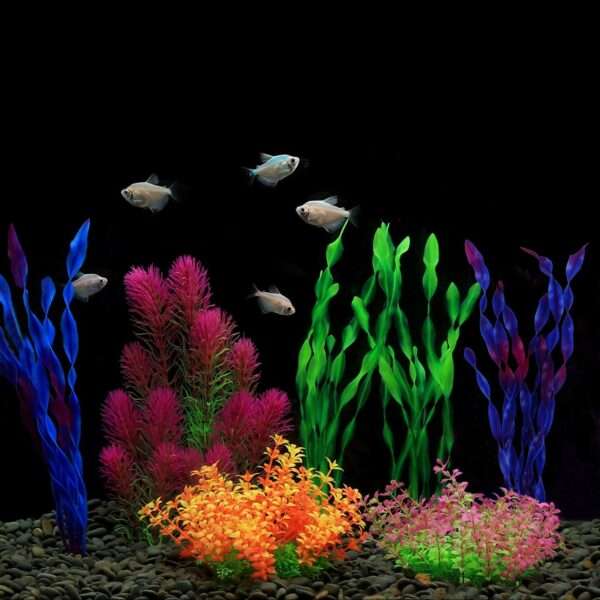 Kit de 7 plantas artificiales multi-color (10 a 32 cm) con base de cerámica, hojas suaves y desmontables.