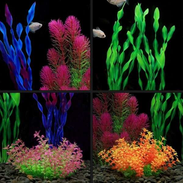 Kit de 7 plantas artificiales multi-color (10 a 32 cm) con base de cerámica, hojas suaves y desmontables.
