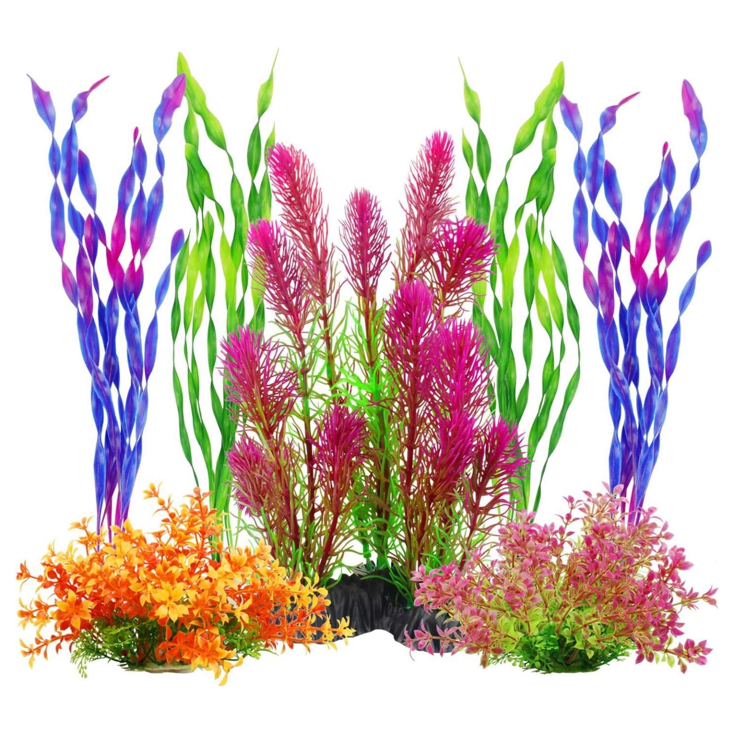 Kit de 7 plantas artificiales multi-color (10 a 32 cm) con base de cerámica, hojas suaves y desmontables.