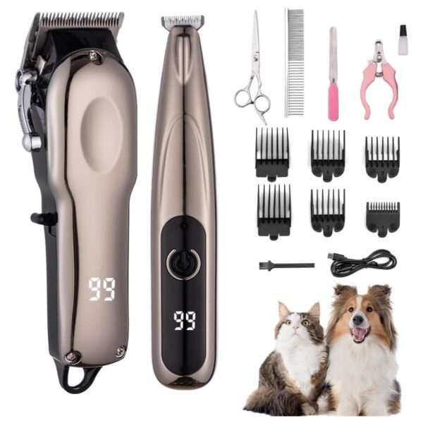 Kit de aseo 2 en 1 para perros y gatos, con cortapelos y recortadora de patas.