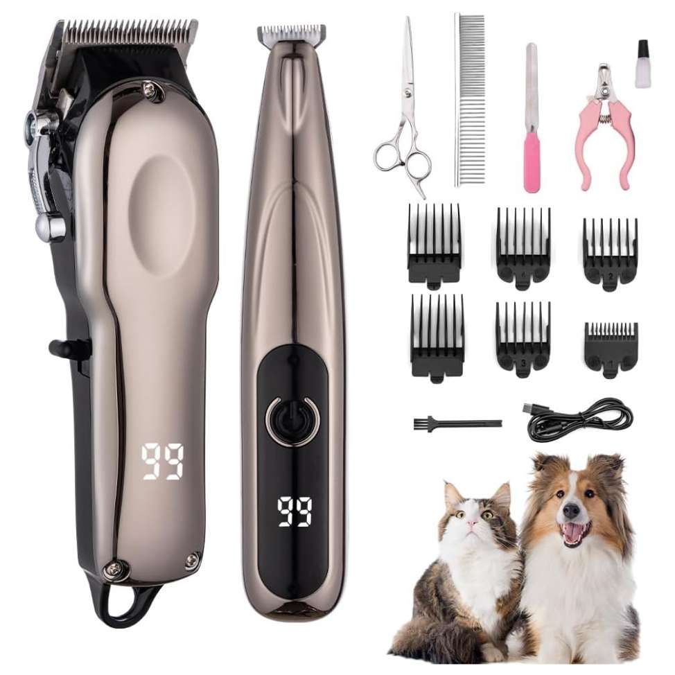 Kit de aseo 2 en 1 para perros y gatos, con cortapelos y recortadora de patas.