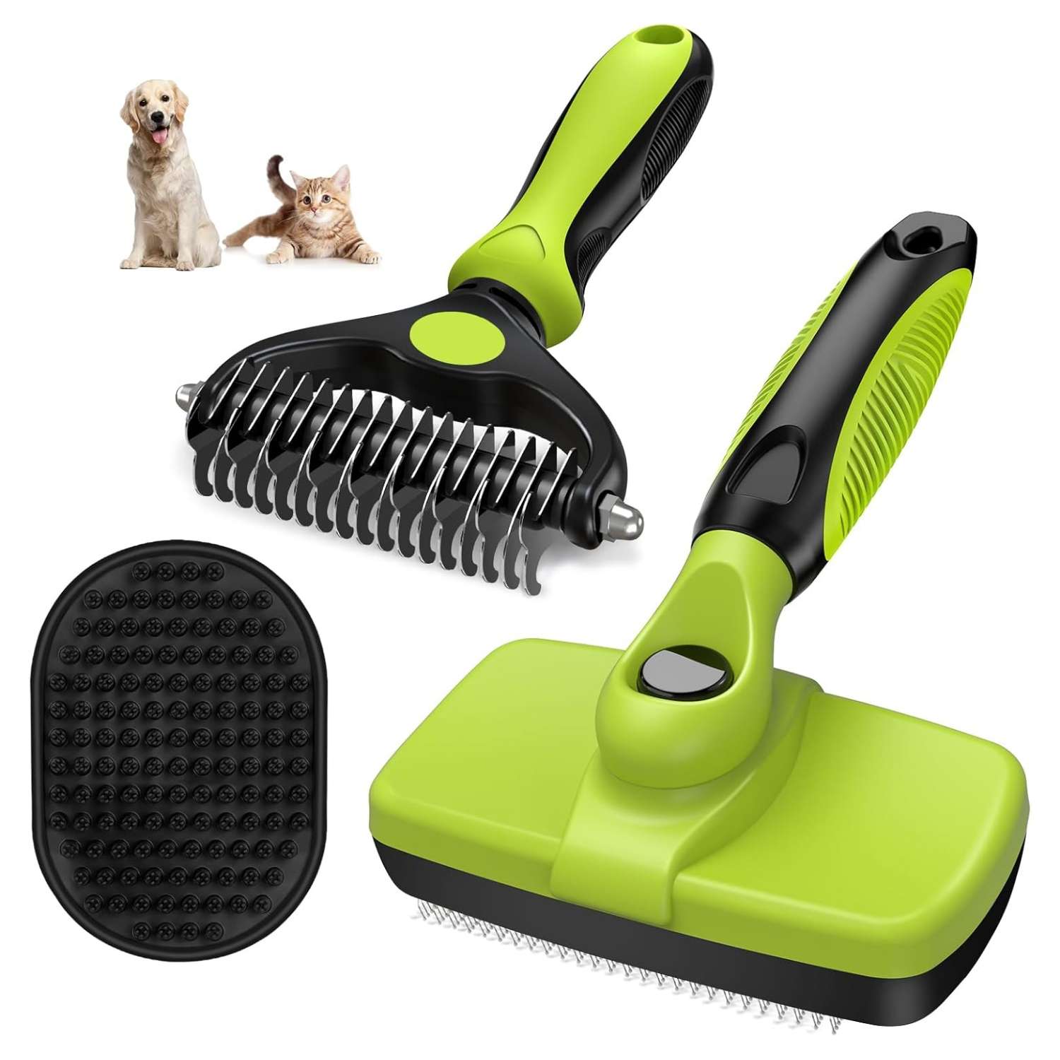 Kit de aseo 3 en 1 para mascotas. Cepillo autolimpiante, rastrillo y cepillo de baño.
