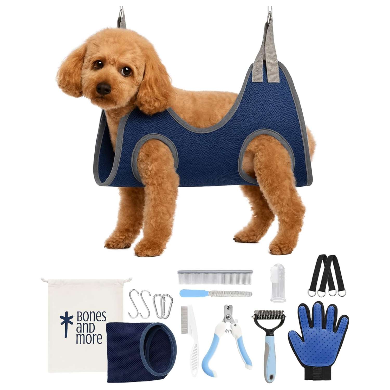 Kit de aseo completo con hamaca para perros y gatos.