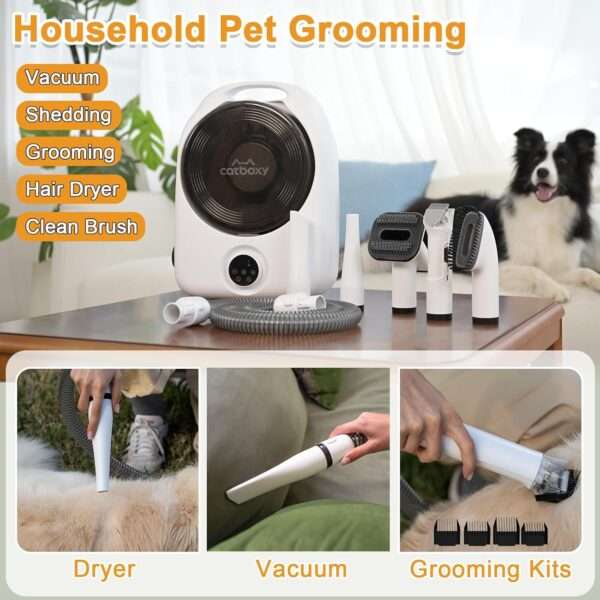 Kit profesional 5 en 1 para mascotas: Secador de pelo con aspiradora y cepillo, ideal para perros y gatos.