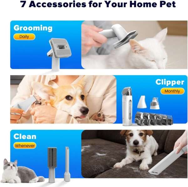 Kit profesional 5 en 1 para mascotas: Aspiradora de pelo de perro y gato con succión de 15,000 Pa.