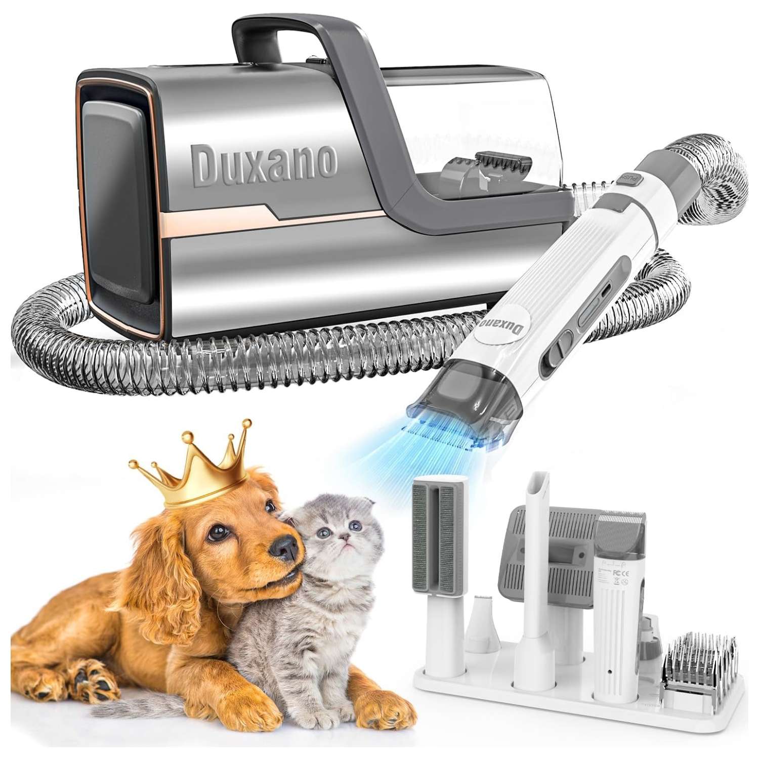 Kit profesional 5 en 1 para mascotas: Aspiradora de pelo de perro y gato con succión de 15,000 Pa.