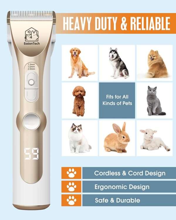 Kit de aseo profesional para perros, silencioso, inalámbrico y recargable.