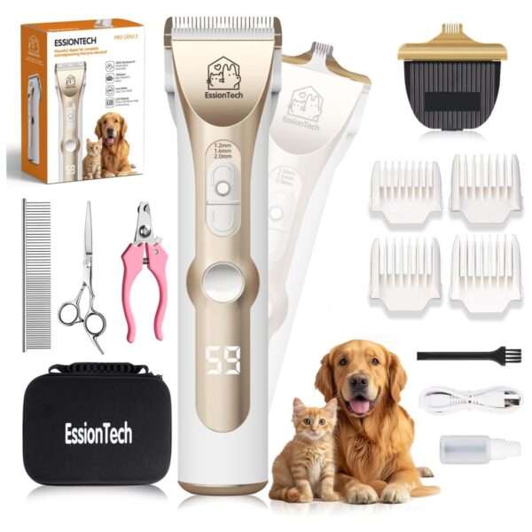 Kit de aseo profesional para perros, silencioso, inalámbrico y recargable.
