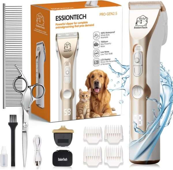 Kit de aseo profesional para perros, silencioso, inalámbrico y recargable.