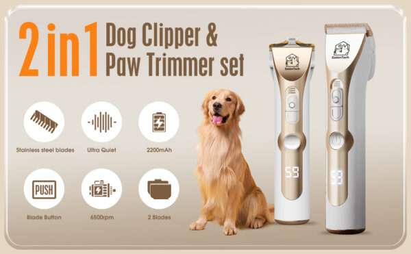 Kit de aseo profesional para perros, silencioso, inalámbrico y recargable.
