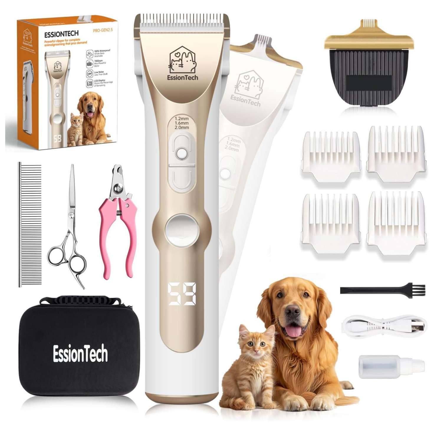 Kit de aseo profesional para perros, silencioso, inalámbrico y recargable.