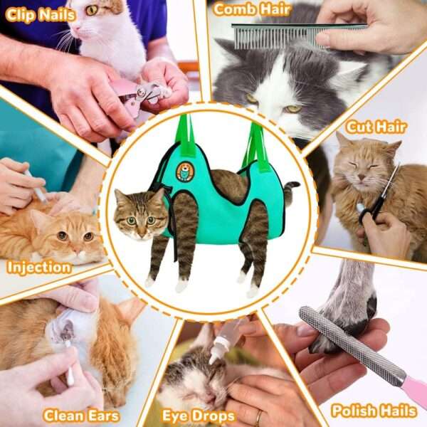 Kit de aseo para perros y gatos. Hamaca de sujeción para cortar uñas y limpiar oídos.