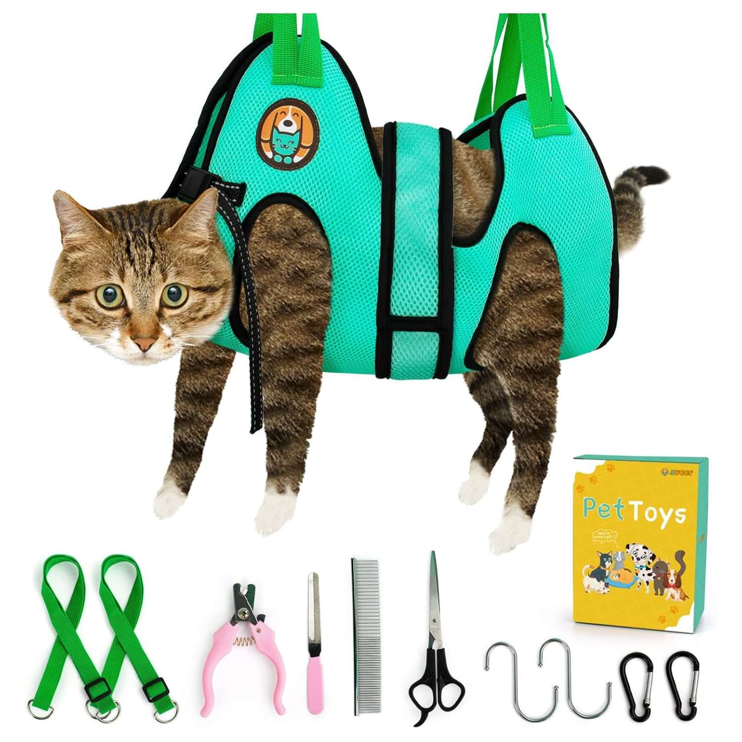 Kit de aseo para perros y gatos. Hamaca de sujeción para cortar uñas y limpiar oídos.