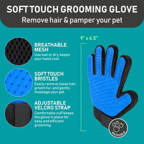 Kit de aseo para perros y gatos. Cepillo de doble cara y guantes para eliminar pelo de mascotas.