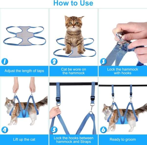 Hamaca de aseo para gatos y perros, soporte de sujeción para baño y corte de uñas sin estrés