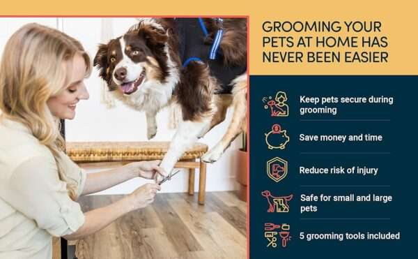 Hamaca de sujeción para perros y gatos en kit de aseo, ideal para baño y corte de uñas sin estrés.