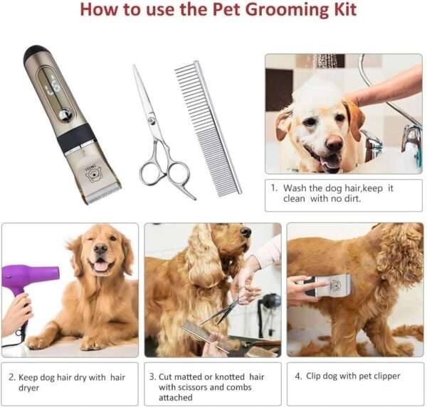 Kit de aseo para perros y gatos, silencioso, inalámbrico y recargable.