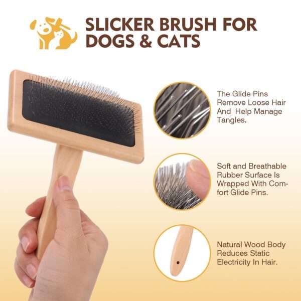 Kit de aseo para perros y gatos de bambú. Cepillo doble cara, cortaúñas y lima.