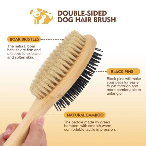 Kit de aseo para perros y gatos de bambú. Cepillo doble cara, cortaúñas y lima.