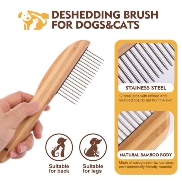 Kit de aseo para perros y gatos de bambú. Cepillo doble cara, cortaúñas y lima.