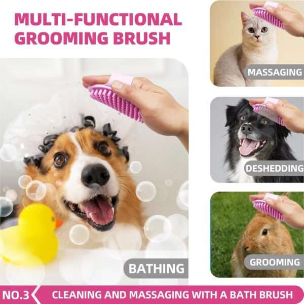 Kit de aseo para baño de mascotas. Cepillo, guantes de lavado y toalla para perros y gatos.