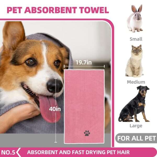 Kit de aseo para baño de mascotas. Cepillo, guantes de lavado y toalla para perros y gatos.