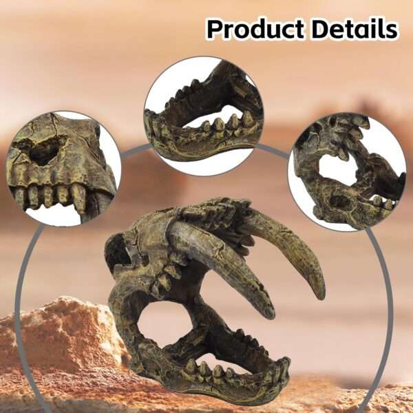 Un kit de decoración de terrario con temática de calavera Diente de Sable, incluyendo una hamaca de fibra natural y enredaderas artificiales.