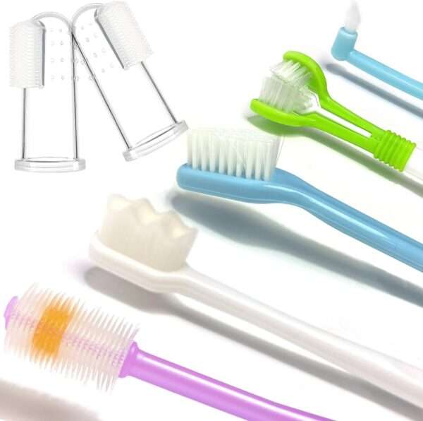 Kit de higiene dental 9 en 1 para perros. Cepillos de dientes para sarro y placa.