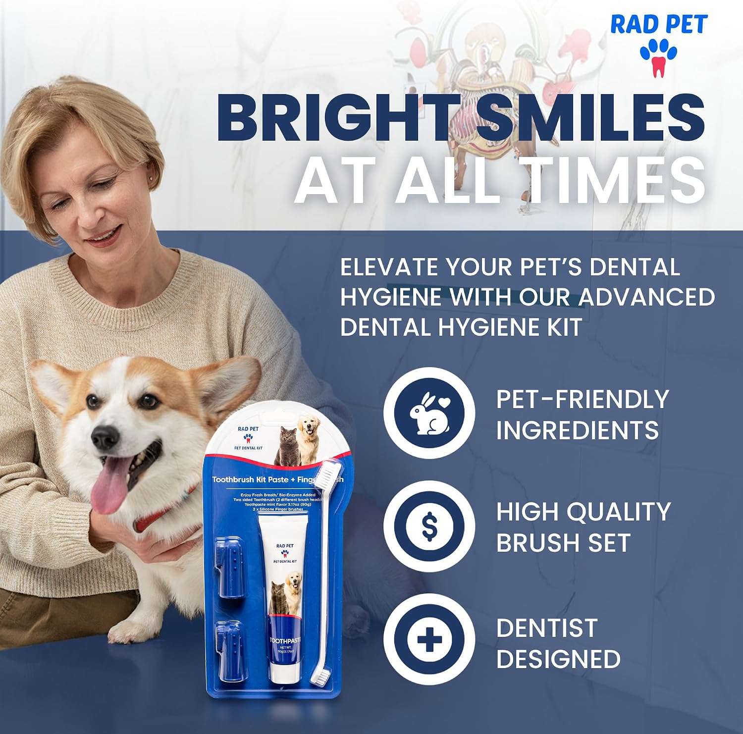 Kit de higiene dental para perros y gatos. Incluye cepillo y pasta de dientes.