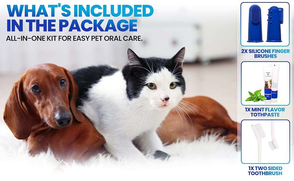 Kit de higiene dental para perros y gatos. Incluye cepillo y pasta de dientes.