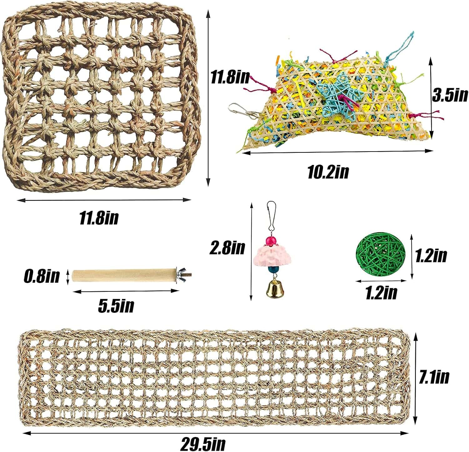 Kit de juguetes naturales de hierba marina para pájaros.