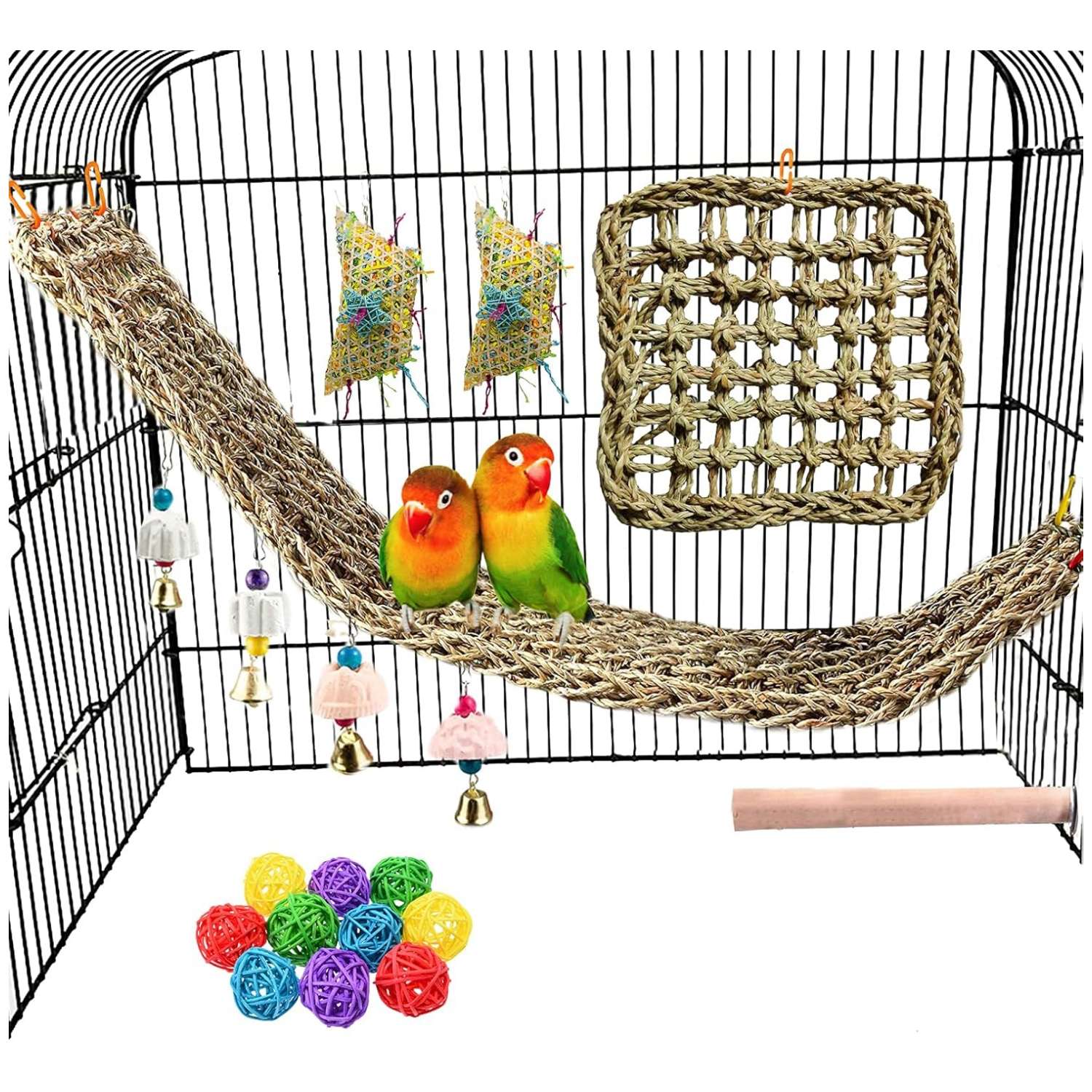 Kit de juguetes naturales de hierba marina para pájaros.