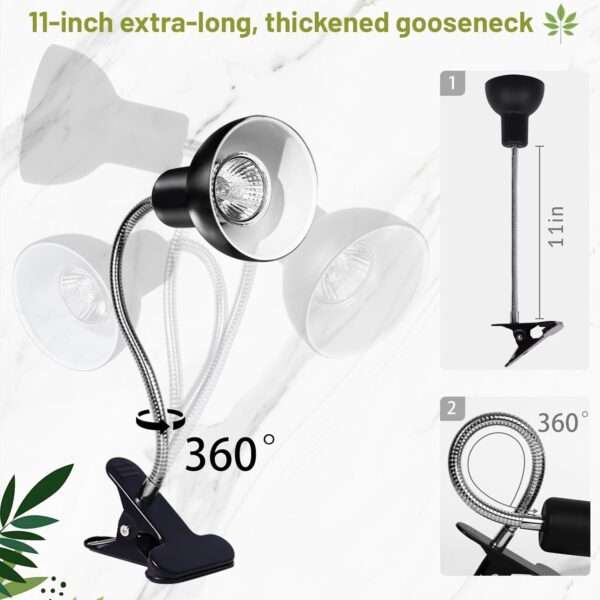 Kit de lámpara de cuello de cisne 360° con clip de metal, incluye 4 bombillas de 75W (UVA/Infrarrojo) y temporizador.